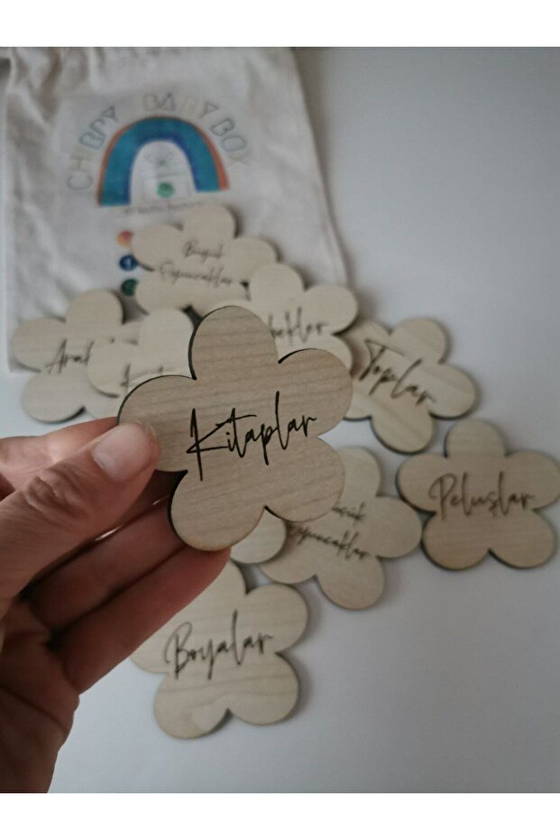 Papatya model ahsap etiket - 2