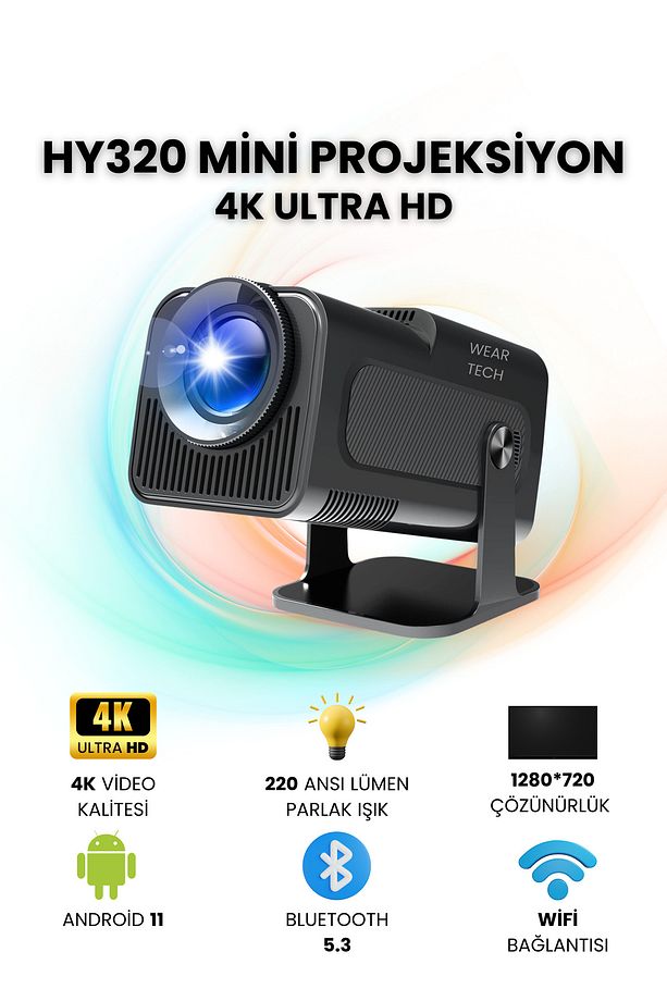 Hy320 Mini Taşınabilir Projeksiyon Cihazı Ultra Hd Android Ev Projektörü Wifi,bluetooth,hdmı - 1