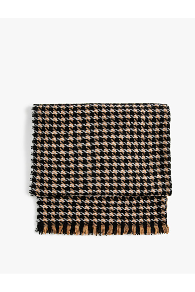 Scarf Houndstooth Patterned Soft Textured Tassels - 2
