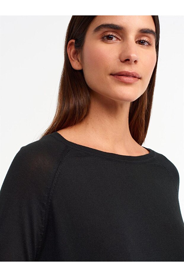 10536 Bisiklet Yaka Basic Ince Triko Kazak-siyah - 4