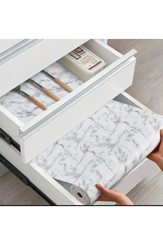Marble Design Non-Slip Shelf Liner Roll - Drawer Mat for Kitchen, Refrigerator & Cabinets, 1 Roll