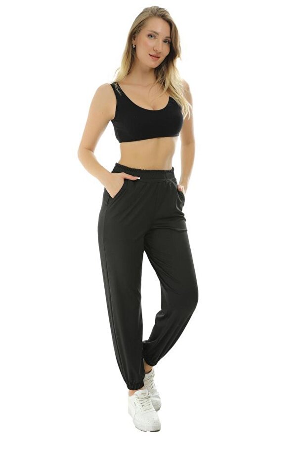 Micro Fabric Women's Trousers with Elastic Waist and Leg Legs 5047