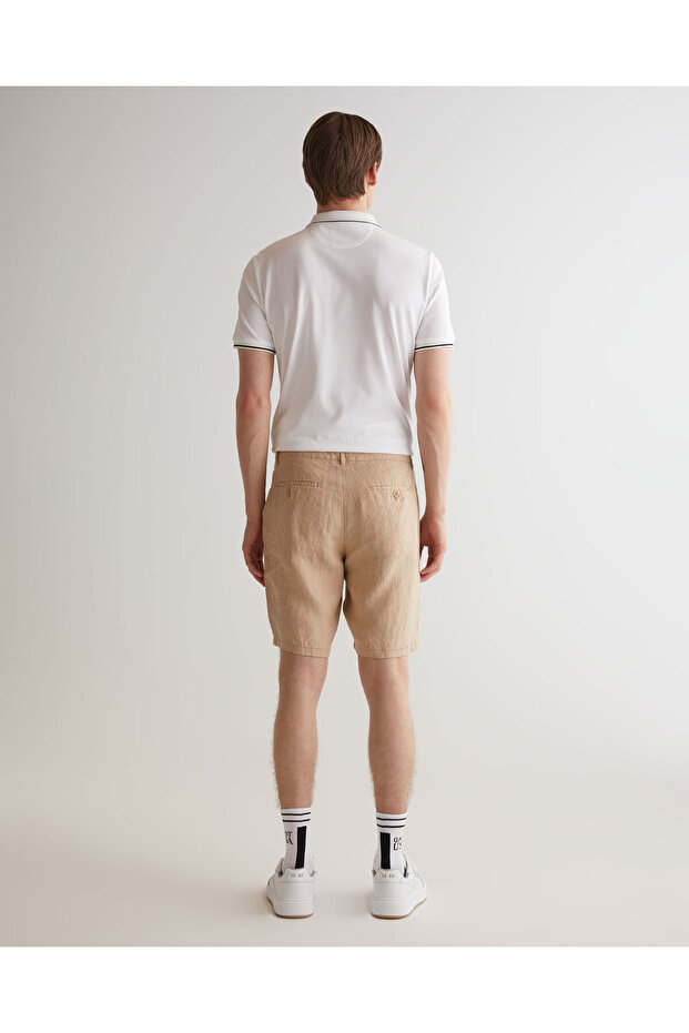 Erkek Bej Relaxed Fit Keten Şort - 2