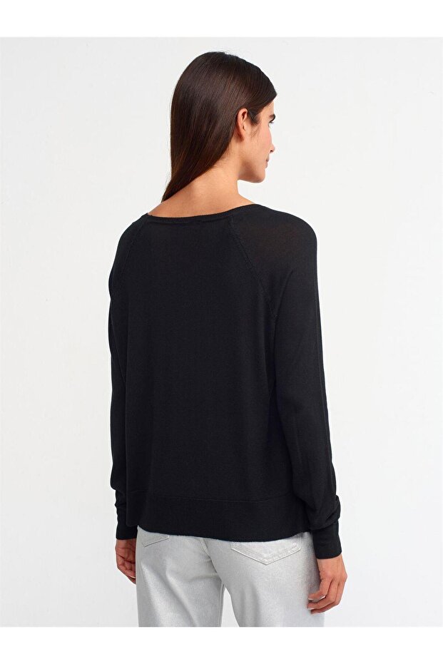 10536 Bisiklet Yaka Basic Ince Triko Kazak-siyah - 2