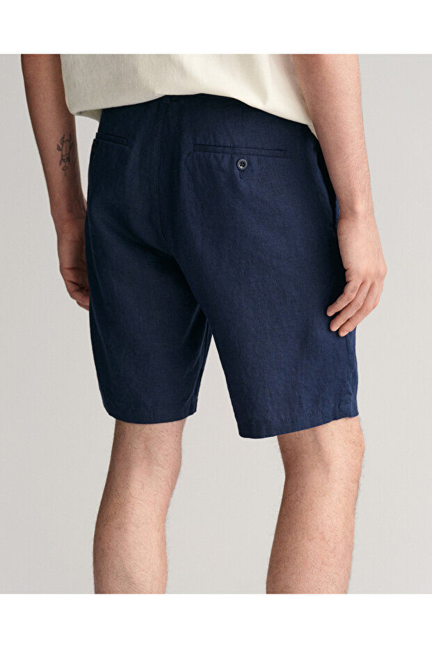 Erkek Lacivert Relaxed Fit Keten Şort - 7