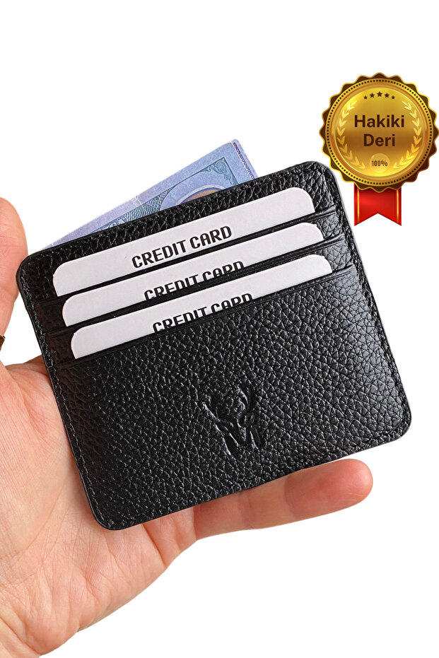 Men's Black Card Holder Mini Genuine Leather Slim Gift Boxed Card Holder Business Card Holder - Ariza