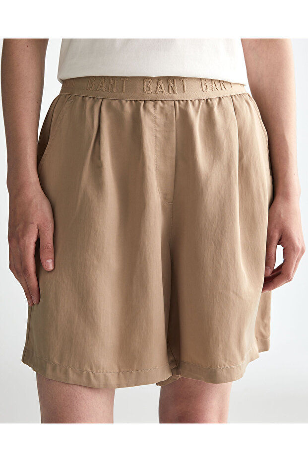 Kadın Bej Regular Fit Logolu Şort - 4