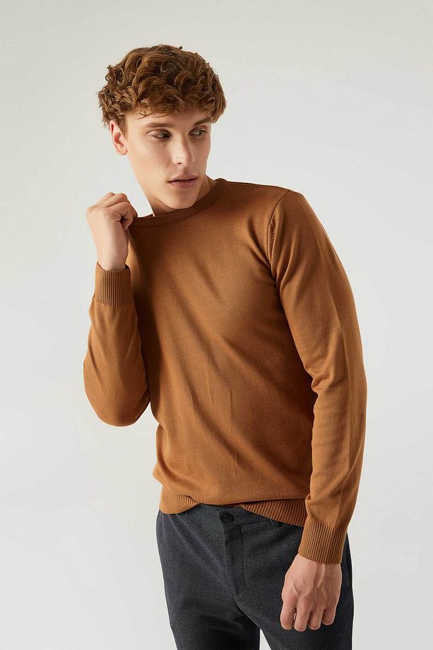 Regular Fit Camel Tüylenme Yapmayan Bisiklet Yaka Triko Kazak - 3
