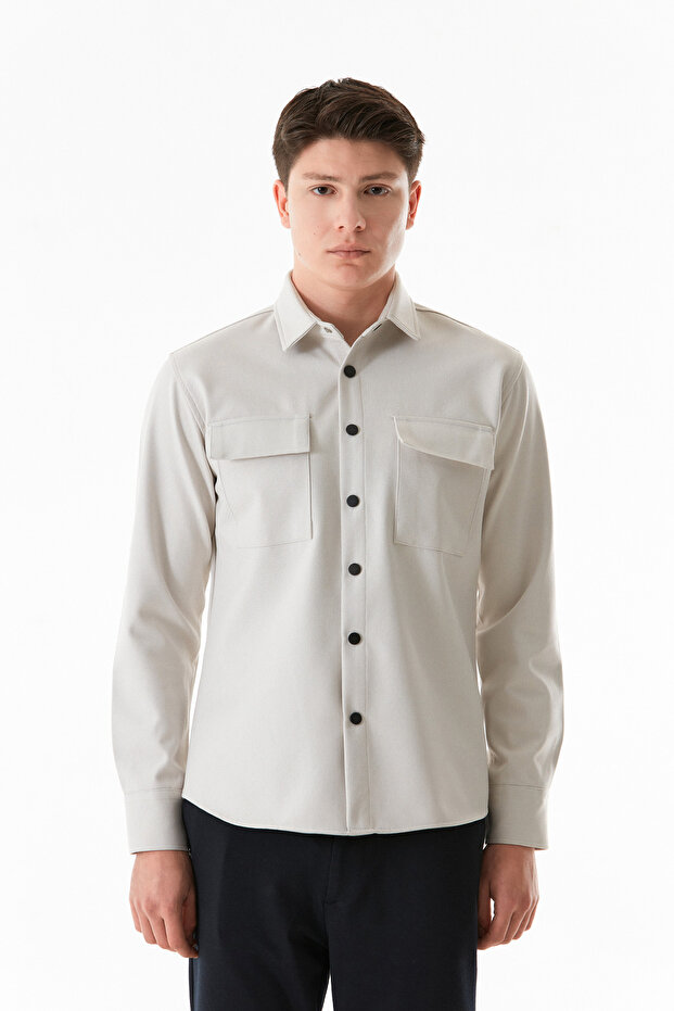 Basic Çift Cepli Çıtçıtlı Gömlek - 8