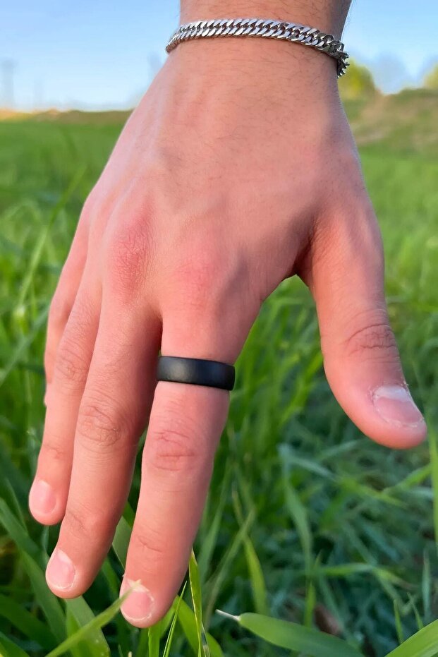 Matte Black Plain Wedding Ring Knight Adjustable Ring - 4