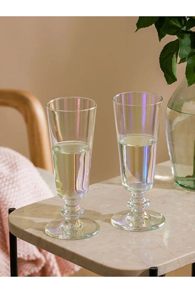 HOME Açık Mor Renkli Desenli Ayaklı Cam Bardak Seti 2'li 180 Ml - 1