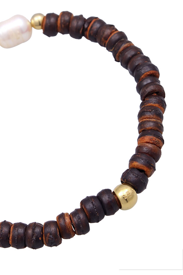 Náramek PREMIUM Dámský náramek s kokosovými perlami v boho stylu se sladkovodními kultivovanými perlami z oceli 925 - 3