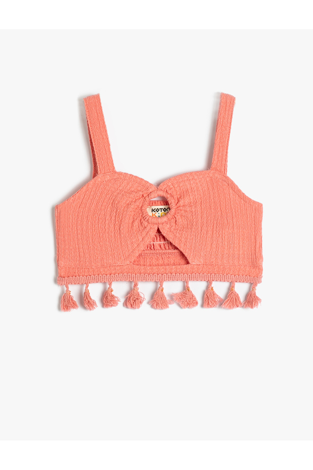 Crop Top with Tassels Window Detail Sweetheart Neckline Straps
