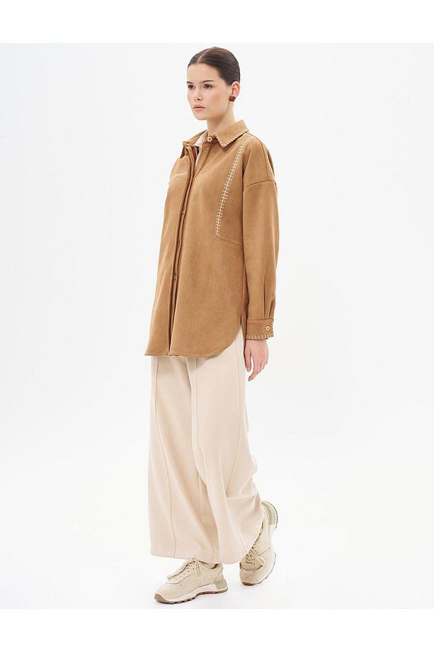 Punto Dikişli Süet Tunik Camel - 3
