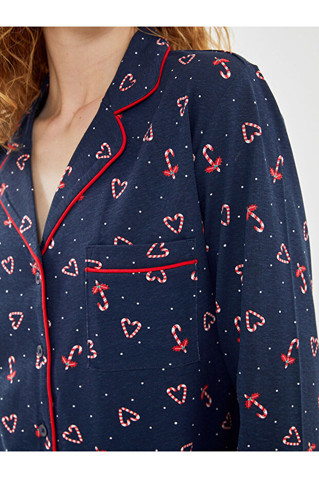 Lcwk Gömlek Yaka Yılbaşı Temalı Kadın Pijama Takımı - 3