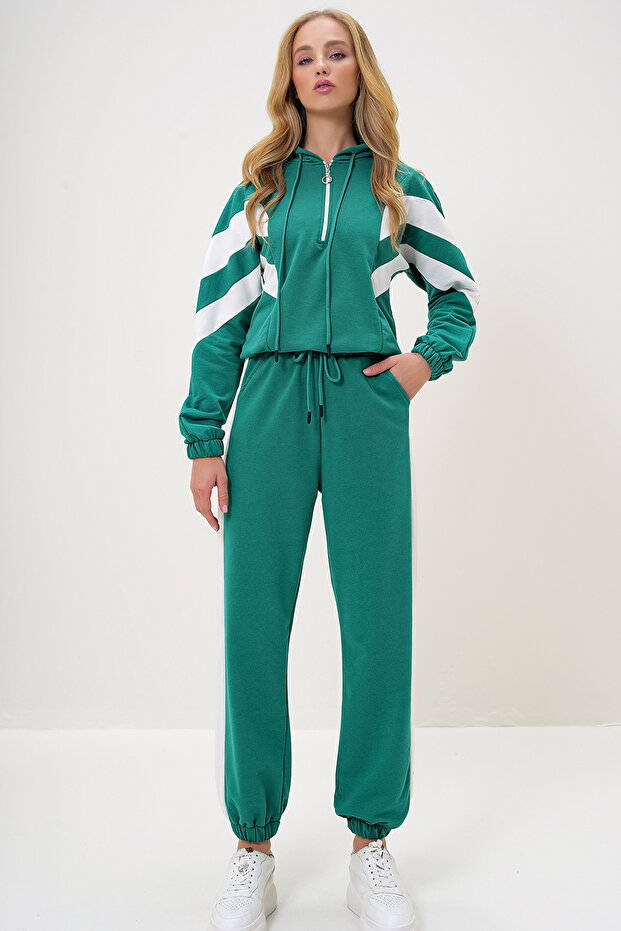 Zöld kapucnis női tréningruha szett - pulóver és elasztikus láb ALC-X13092 - 3