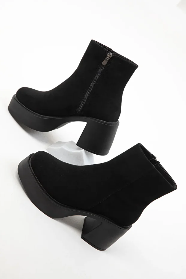 Siyah Süet Kadın Bot & Bootie 19986 - 1