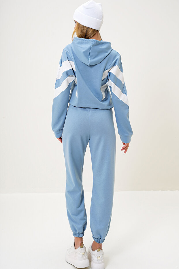 Kék kapucnis pulóver és rugalmas lábú tréningruha szett - ALC-X13094 - 5