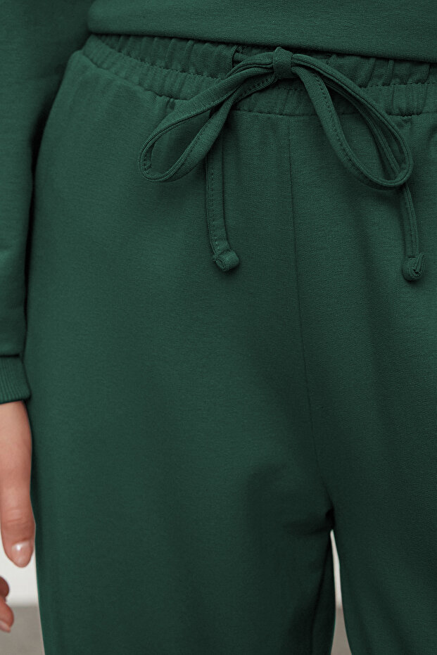 Zümrüt Yeşili Oversize Kalıp Wide Leg/Geniş Paça Örme Sweatshirt/Alt Eşofman Takımı TWOAW25EM00004 - 5
