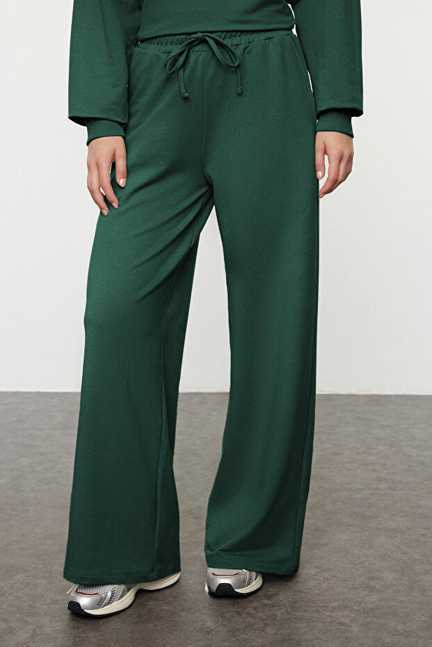 Zümrüt Yeşili Oversize Kalıp Wide Leg/Geniş Paça Örme Sweatshirt/Alt Eşofman Takımı TWOAW25EM00004 - 4