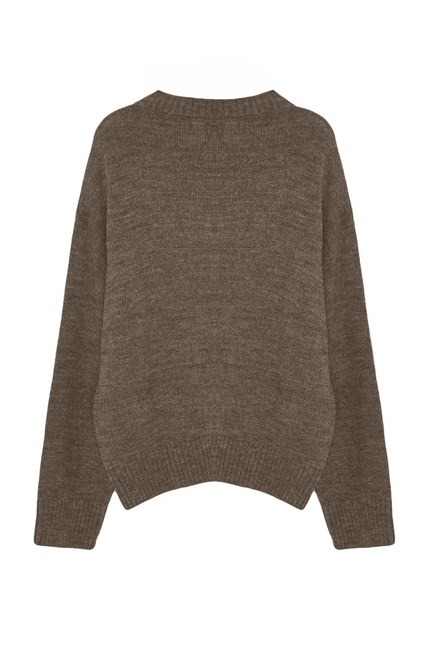 Nerzfarbener, weicher, strukturierter Strickpullover mit weitem Schnitt TWOAW25KZ00168 - 7