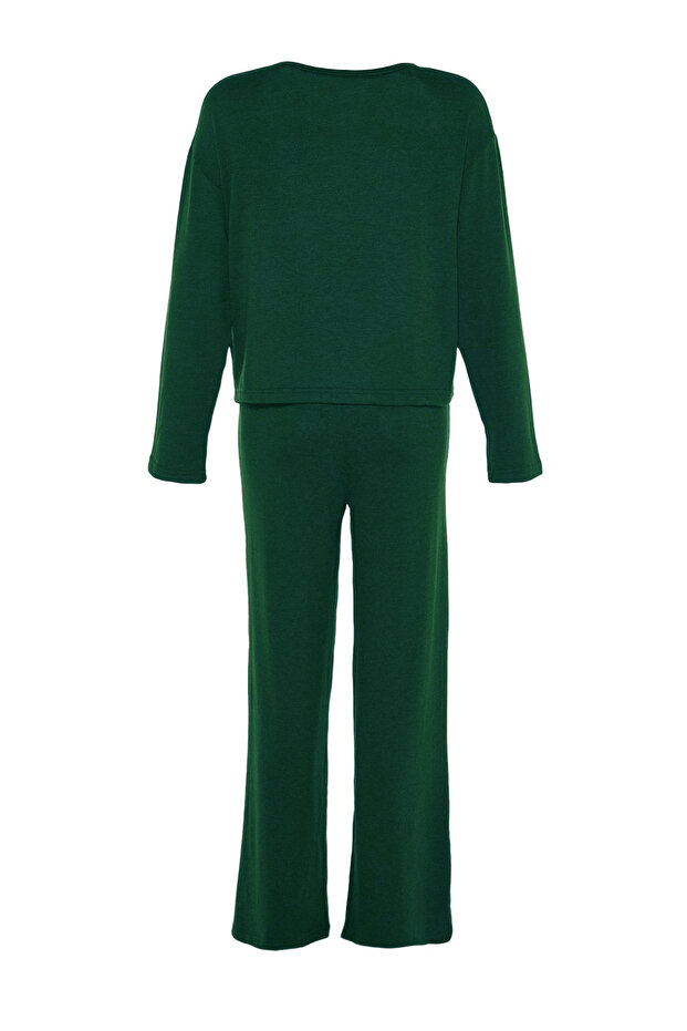 Zümrüt Yeşili Fitilli Örme Pijama Takımı THMAW21PT0684 - 9