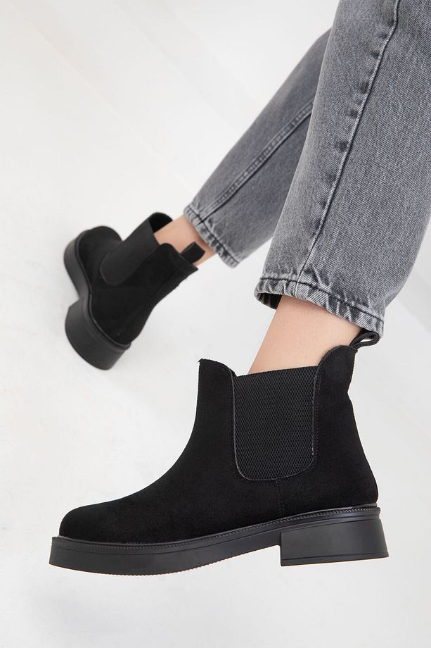 Siyah Süet Kadın Bot & Bootie 18371 - 5