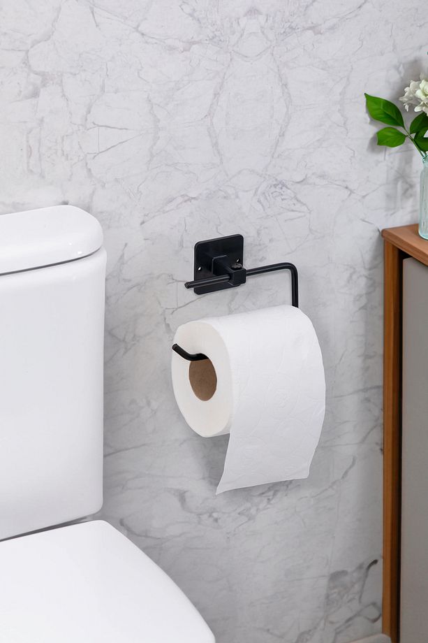 Yapıştırmalı Wc Kâğıtlık Siyah Mat Boya Yapışkanlı Askı - 1