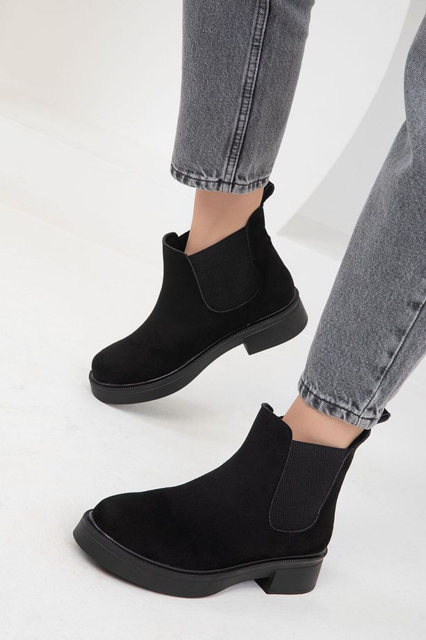 Siyah Süet Kadın Bot & Bootie 18371 - 3