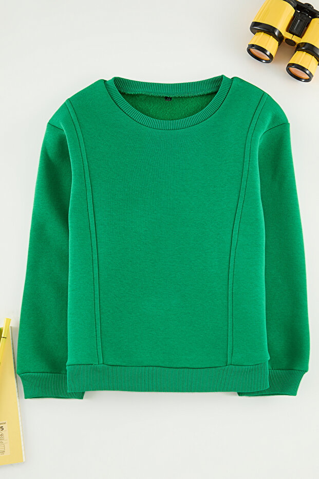 Green Girl's Plain Knitted Sweatshirt Tkdaw25Sw00128