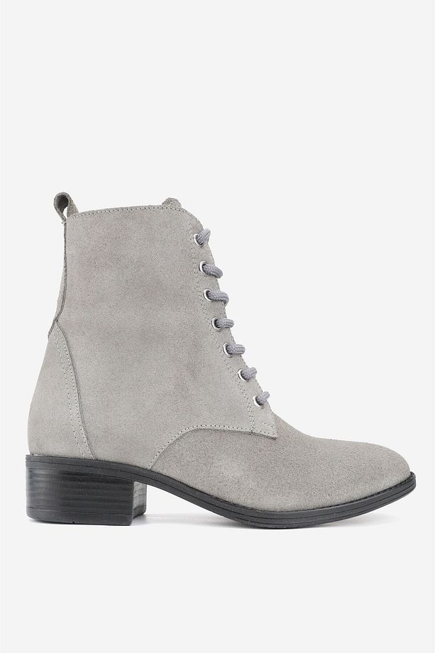 Kadın Gri Süet Hakiki Deri 36-41 Numara Bağcıklı  Bot & Bootie - 4