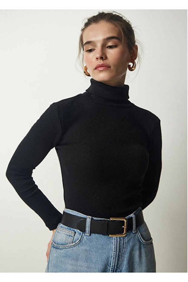 Women's Long Sleeve Ribbed Turtleneck Knitted Blouse