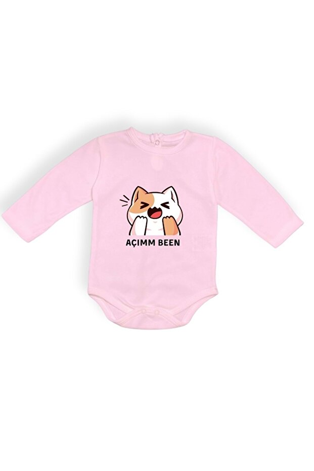 Pink Open Me Cat Printed Baby Bodysuit - Bodysuit Snap Badi Mnk0631