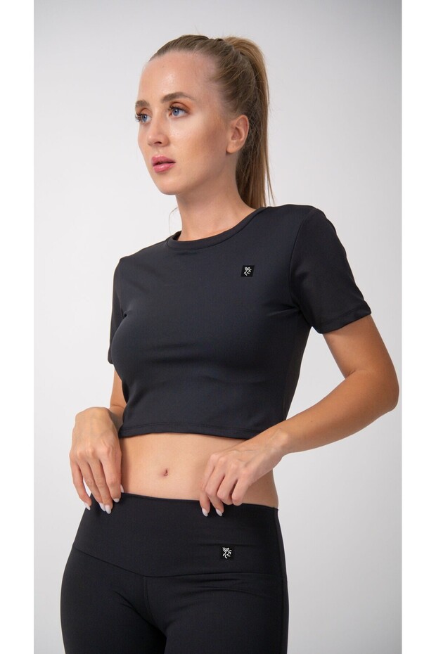 Mânecă scurtă crop Top Negru - 1