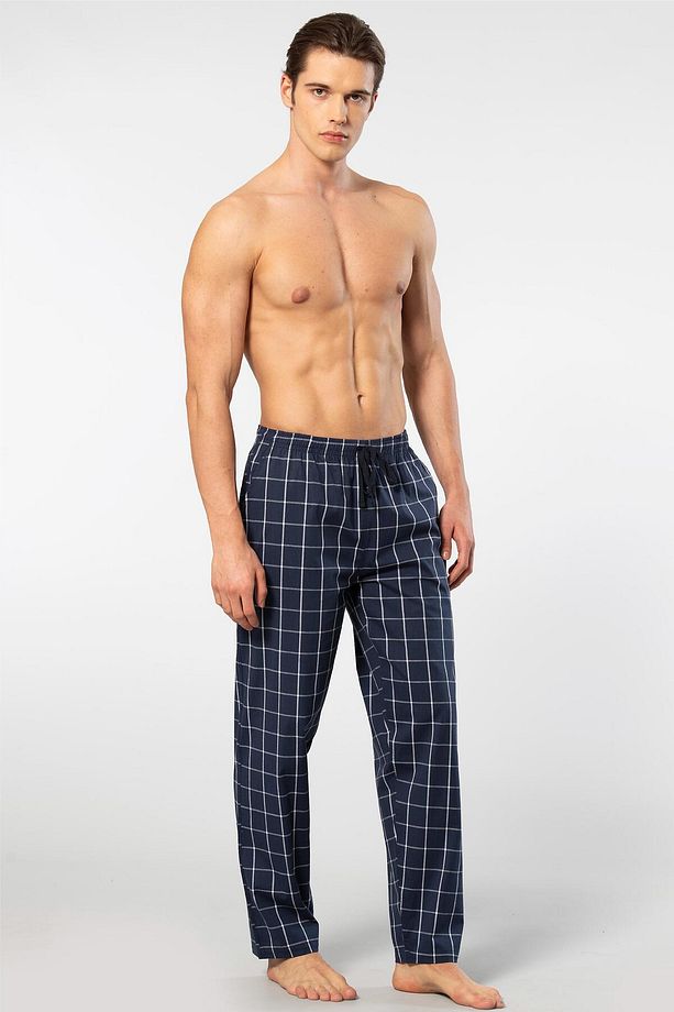 Ekoseli Erkek Tek Alt Pijama, Cep Detaylıdır, %95 pamuk %5 Likralı - 2