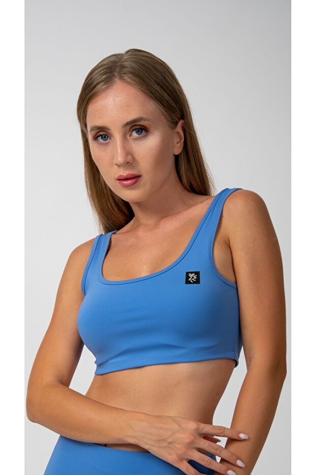 Kalın Askılı Crop Top Mavi - 1