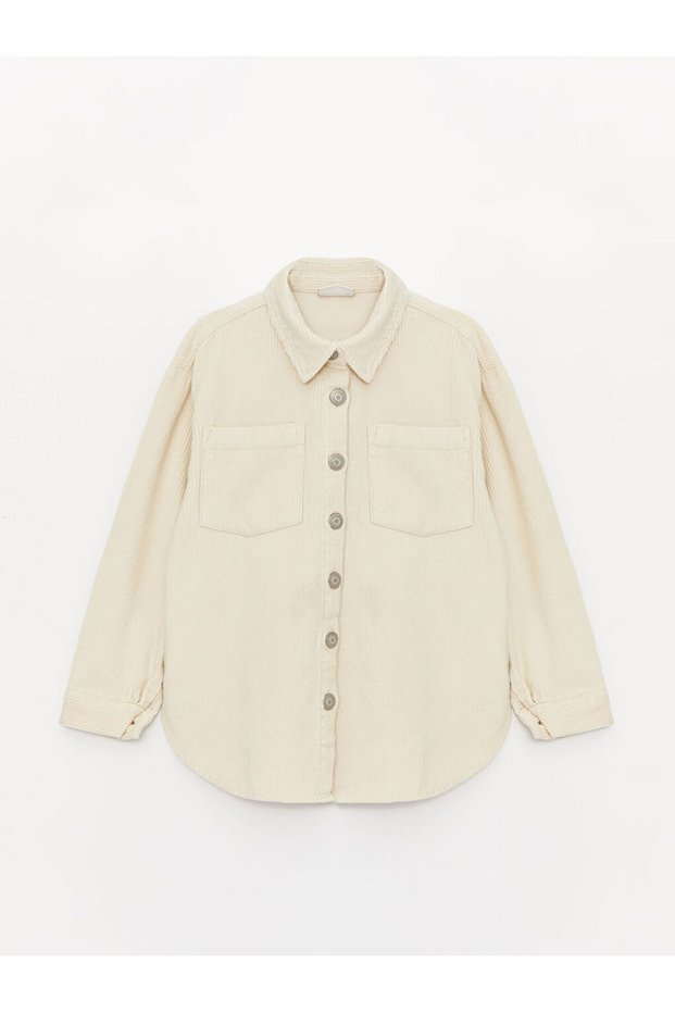 Beige basic long sleeve velvet shirt jacket for girls by hera fashion