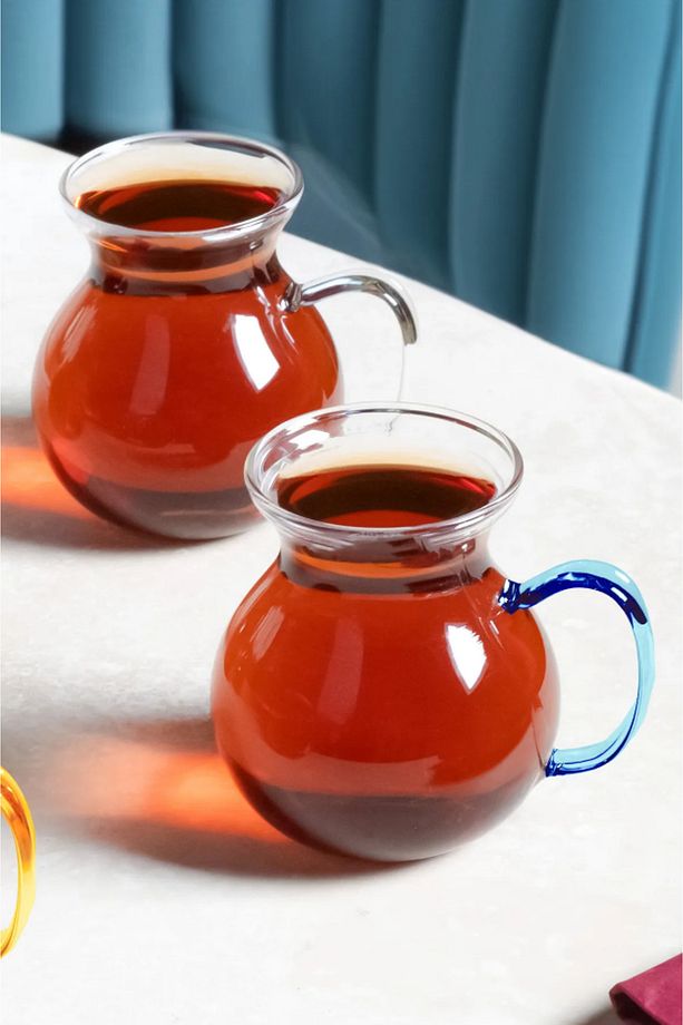 6'lı Keyfi Ala Borosilikat Cam Kulplu Çay Bardağı 180ml Bardak - 6