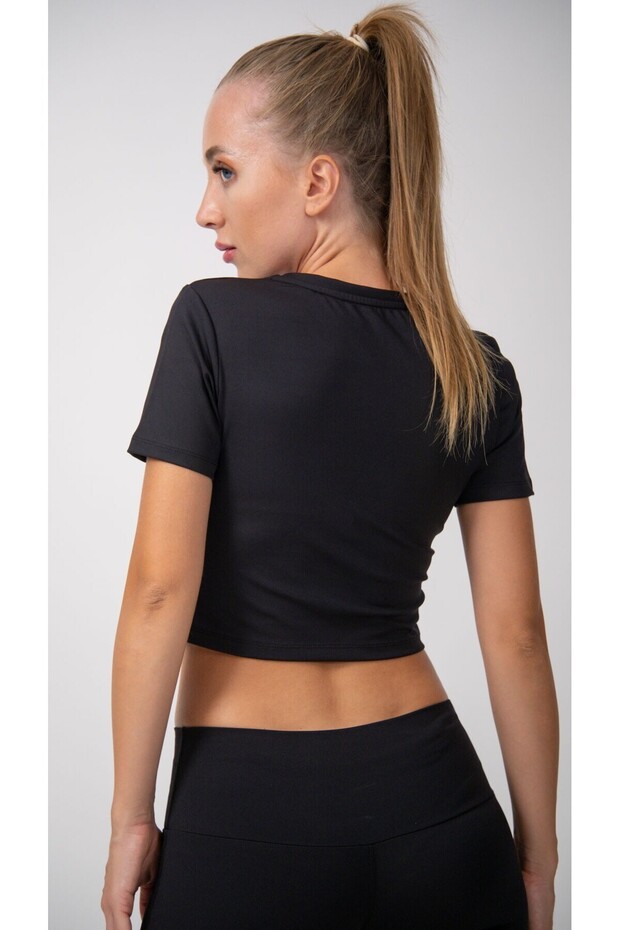 Mânecă scurtă crop Top Negru - 3