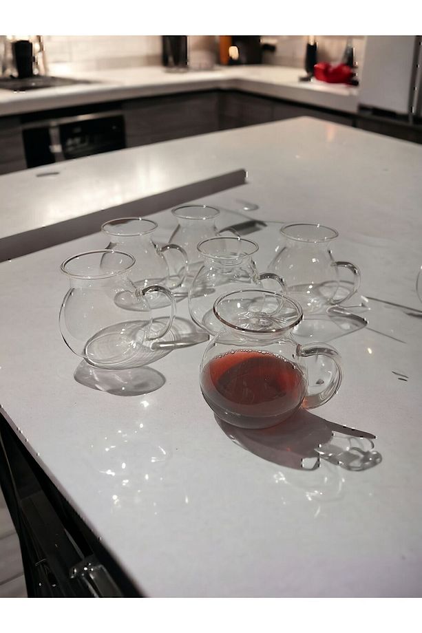 6'lı Keyfi Ala Borosilikat Cam Kulplu Çay Bardağı 180ml Bardak - 4