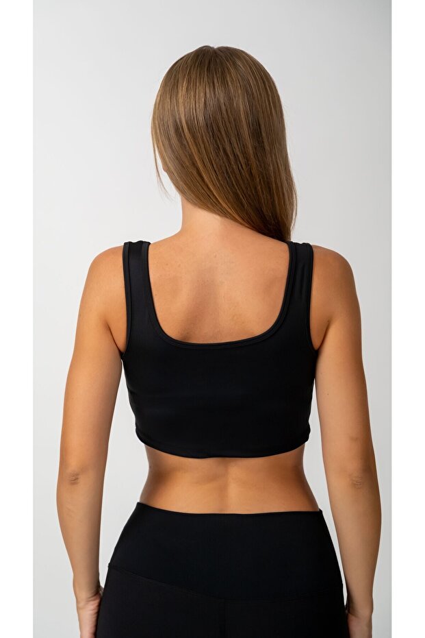 Kalın Askılı Crop Top Siyah - 3