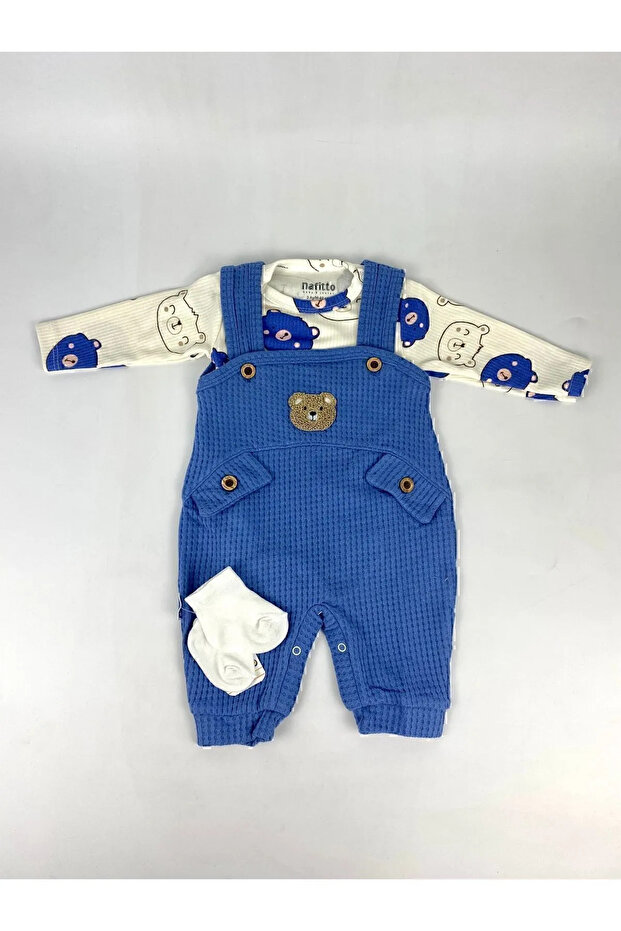 Bear Embroidered Cotton Baby Boy Jumpsuit