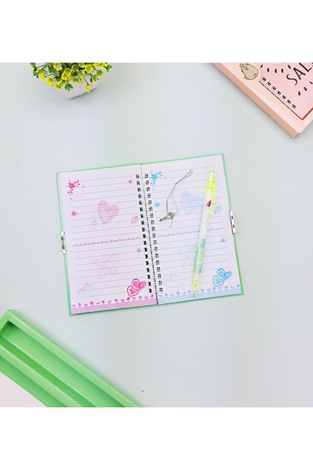 طقم دفتر ملاحظات وقلم بقفل منقوش لطيف - 3