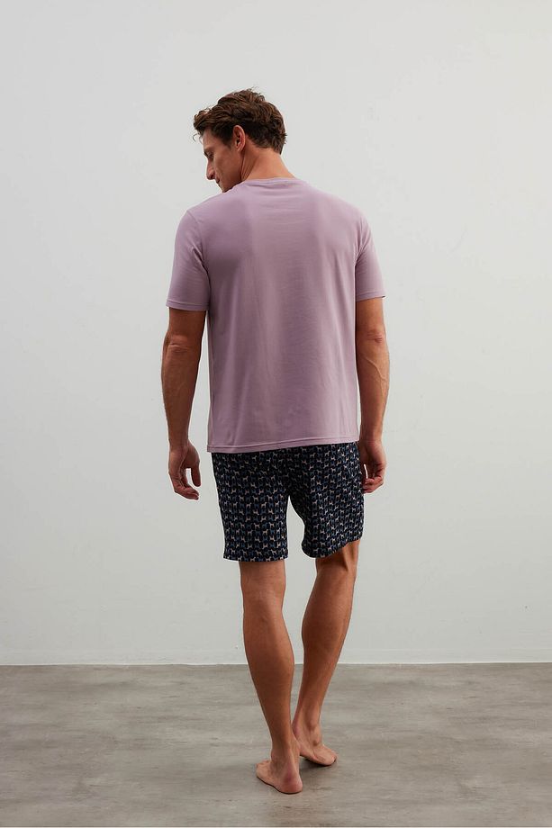 Erkek Pamuklu Kısa Kollu Şortlu Pijama Takımı - 4