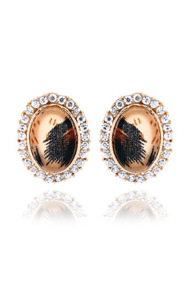 Zircon Stone Leopard Pattern Earrings - 1