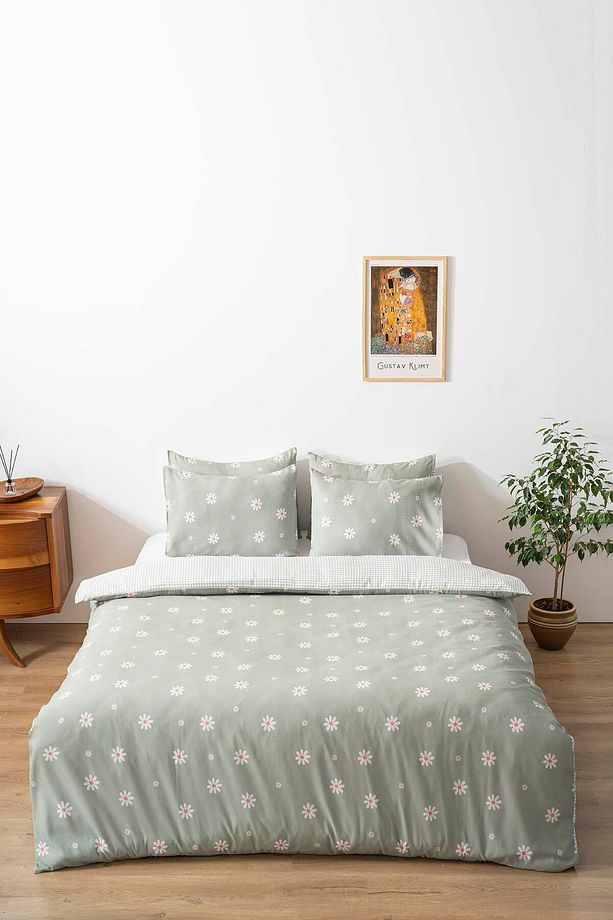 Minimal Yeşil Papatyalı Tek Kişilik Nevresim Takımı Pamuklu - 3
