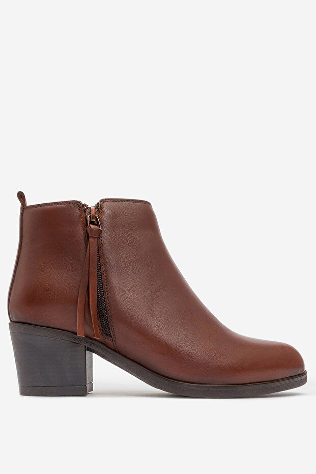 Deriklub Women's Thick Heeled Zippered Boots&Booties Real Leather Br 06004 Taba