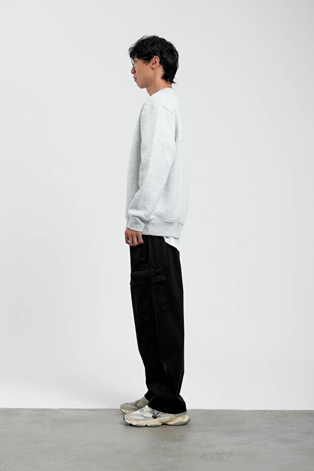 Gray Crew Neck Basic Raised Sweatshirt - 7