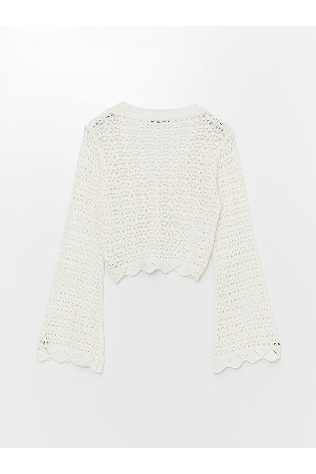 V Yaka Ajurlu Uzun Kollu Kadın Triko Hırka - 2