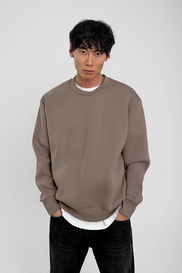 Vizon Bisiklet Yaka Basic Şardonlu Sweatshirt - 4